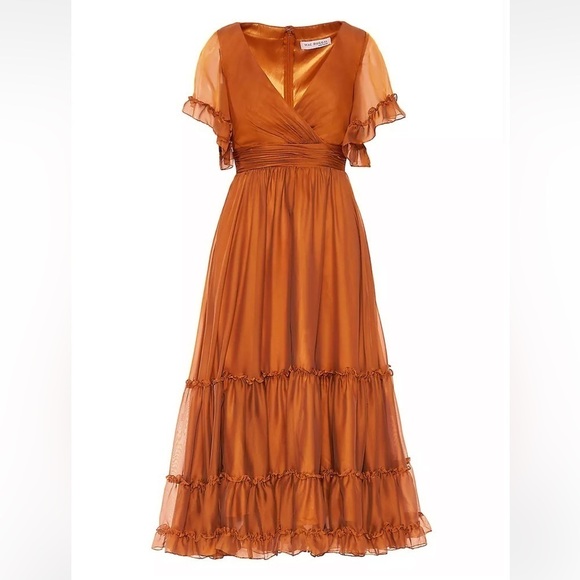 MAC DUGGAL Rust Ruffle Trim Midi Dress - Picture 3 of 14